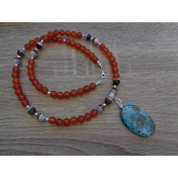 Carnelian, Azurite, Tiger Eye Necklace - Picture 5 of 10